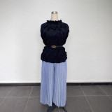 Plus Size Women African Pleated Top and Wide Leg Pants Two-piece Set