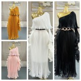 Plus Size Women African Elegant Long Sleeve Pleated Dress