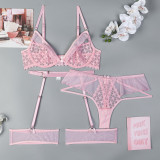 Women Hollow Mesh Wave Ruffle Edge See-Through Sexy Lingerie Set