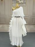 Plus Size Women African Elegant Long Sleeve Pleated Dress