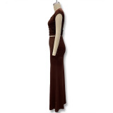 Summer solid color women Slash Shoulder Crop top high waist Bodycon skirt set