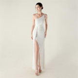 Women one-shoulder Slash Shoulder sequined beaded chain Formal Party evening dress