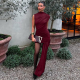 Women's Spring Summer fashion slim pleated ribbon Bodycon irregular sleeveless dress