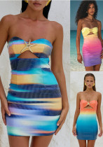 Spring Summer sequined printed strapless slim Holidays women's dress Spring Summer sequined printed strapless slim Holidays women's dress