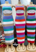 Knitting rainbow slim summer Strap two piece skirt set Knitting rainbow slim summer Strap two piece skirt set