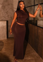 Summer solid color women Slash Shoulder Crop top high waist Bodycon skirt set