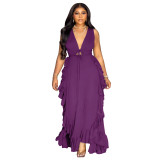 Sexy Chic Ruffle High Waist Hollow Strap Plus Size Dress