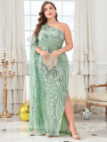 Plus Size Women One Shoulder Slash Shoulder Formal Party Sexy Sequin Evening Dress
