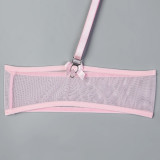 Women Hollow Mesh Wave Ruffle Edge See-Through Sexy Lingerie Set