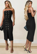 sexy Strapless top split skirt elegant fashion summer women's two piece set