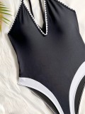 Women Backless Color Block Sexy Bikini One-piece Swimsuit