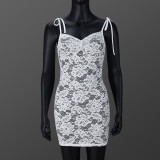 Women's See-Through slim Lace-Up Strap flower lace Bodycon dress