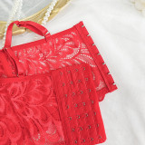 Women sexy Lace-Up waist red bra lace fishbone See-Through suspender Top