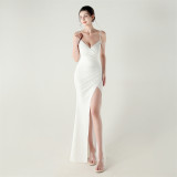 Women strap beaded chain Formal Party evening dress