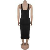 Fashion women's elegant slim button decoration sexy dress