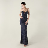 Women crystal diamond sequin embroidery Formal Party evening dress