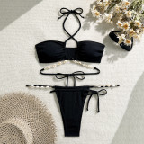 Plain Ribbed Shell Decoration Two Pieces Swimsuits bikinis