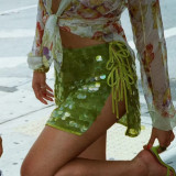 Shiny sequins Patchwork Bodycon sexy short skirt