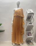 Plus Size Women African Elegant Long Sleeve Pleated Dress