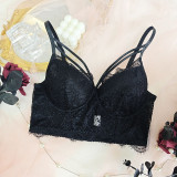 Women sexy lace eyelash lace mesh See-Through suspender steel ring Top