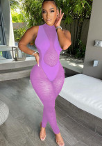 Sexy mesh flocking Patchwork hollow See-Through zipper jumpsuit for women Sexy mesh flocking Patchwork hollow See-Through zipper jumpsuit for women