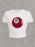 Fashionable ladies Round Neck Casual 8-ball print short-sleeved Cropped Top T-shirt summer top