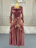 Plus Size Women Bell Bottom Sleeve Elegant Shiny Pleated Dress