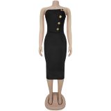Fashion women's sexy Strapless button decoration dress
