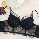 Women sexy lace eyelash lace mesh See-Through suspender steel ring Top