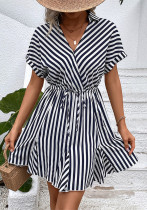 summer Turndown Collar Striped Slim Waist shirt dress summer Turndown Collar Striped Slim Waist shirt dress