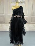 Plus Size Women African Elegant Long Sleeve Pleated Dress