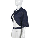 Fashion Turndown Collar sexy Crop Denim jacket top for women