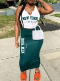 Summer printed vest long skirt 2-piece set