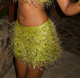 Fringed sequined Spring Holidays fringed Strap top Bodycon skirt set