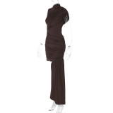 Women's Spring Summer fashion slim pleated ribbon Bodycon irregular sleeveless dress