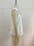 Women Casual white jacquard shirt sleeveless Halter Neck top summer