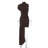 Women's Spring Summer fashion slim pleated ribbon Bodycon irregular sleeveless dress