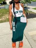 Summer printed vest long skirt 2-piece set