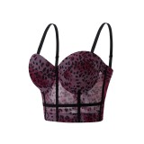 Sexy leopard pattern Patchwork bra straps Meshlace See-Through Outdoor Wear fishbone bra