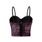 Sexy leopard pattern Patchwork bra straps Meshlace See-Through Outdoor Wear fishbone bra