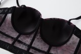 Sexy leopard pattern Patchwork bra straps Meshlace See-Through Outdoor Wear fishbone bra