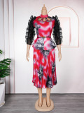 African women Plus Size print dress fashion top skirt two-piece set