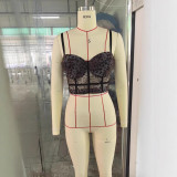 Sexy leopard pattern Patchwork bra straps Meshlace See-Through Outdoor Wear fishbone bra