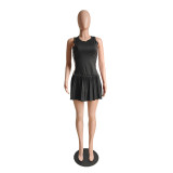 Women Spring Casual Solid Pleated Dress