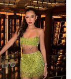Slim sequins Trendy fashion tassel Strap skirt set