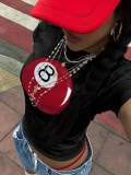 Fashionable ladies Round Neck Casual 8-ball print short-sleeved Cropped Top T-shirt summer top