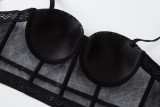 Sexy leopard pattern Patchwork bra straps Meshlace See-Through Outdoor Wear fishbone bra