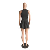 Women Spring Casual Solid Pleated Dress