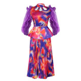 African women Plus Size print dress fashion top skirt two-piece set
