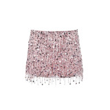 Fringed sequined Spring Holidays fringed Strap top Bodycon skirt set